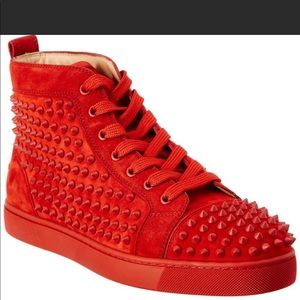 Christian Louboutin Red Spike Suede Hitop Sneakers size 42 us 12 .